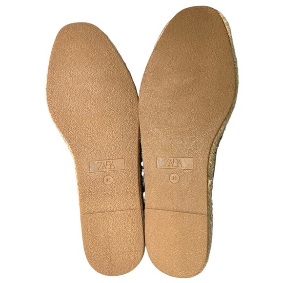 Zara Beige Suede Espadrille Flat Loafers Gold Buckle Details 38 / 7.5 - Picture 7 of 9